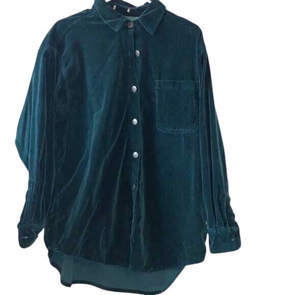 Velvet Button-Up Shirt W/ Pocket AMI M Green Casual Long Sleeve - Picture 1 of 12